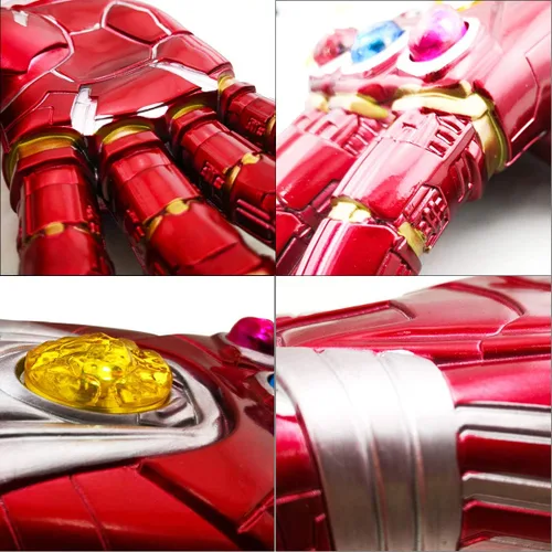 Vista 5 de Haho Iron Man - Guante infinito de Iron Man con luz LED de piedra para Halloween accesorios de cosplay adulto color rojo Rojo