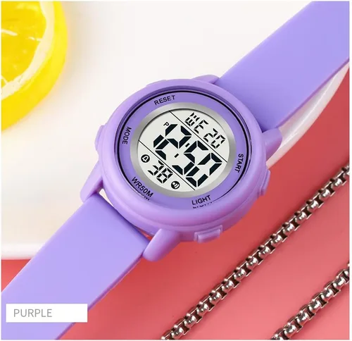Vista 3 de Relojes digitales para mujer, pantalla LED, correa de silicona, reloj militar, multifunción, impermeable, alarma, cronómetro, retroiluminación LED