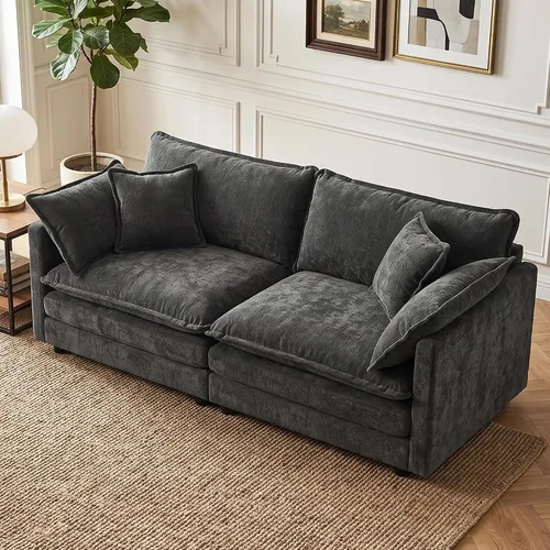 Vista 89 de Sofá individual modular de chenilla con otomana, sofá nube con almohada, color beige