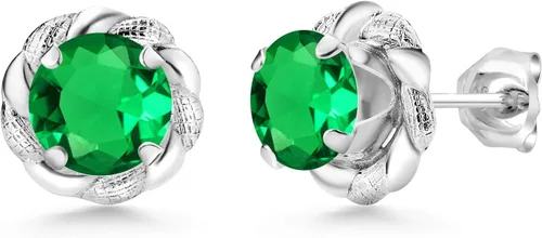 Vista 82 de Gem Stone King Aretes de plata de ley 925 de 0.236 in con piedra natal redonda para mujer