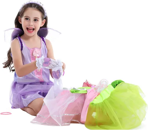 Vista 8 de Baúl de set de disfraces FEDIO para niñas pequeñas de 3 a 7 años de novia princesa bailarina y hada
