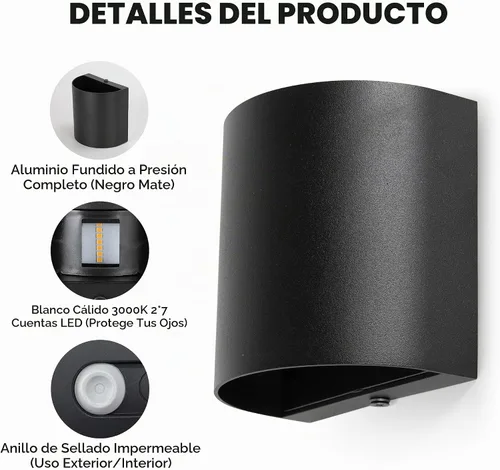 Vista 3 de LUTEC Paquete de 2 lámparas de pared LED ascendentes y descendentes ajustables, lámpara de pared moderna de aluminio resistente a la oxidación