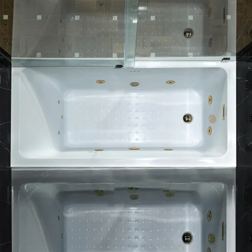 Vista 8 de WOODBRIDGE Bañera de hidromasaje rectangular de acrílico de 60 x 30 pulgadas con calefacción en blanco con drenaje izquierdo, acabado dorado