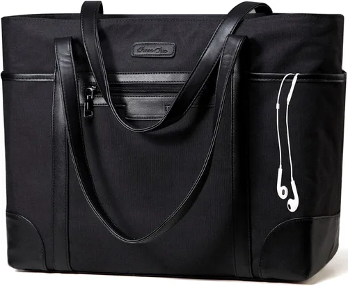 Vista 10 de ChaseChic - Bolsa para laptop para mujer, impermeable, clásica, para profesores, de 15.6 pulgadas, con correa de equipaje Negro y marrón: 15.6