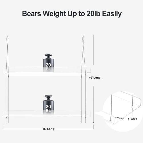 Vista 3 de Estantes transparentes colgantes de 2 niveles para plantas en ventanas, estante acrílico de ventana y pared para plantas para cocina, jardines