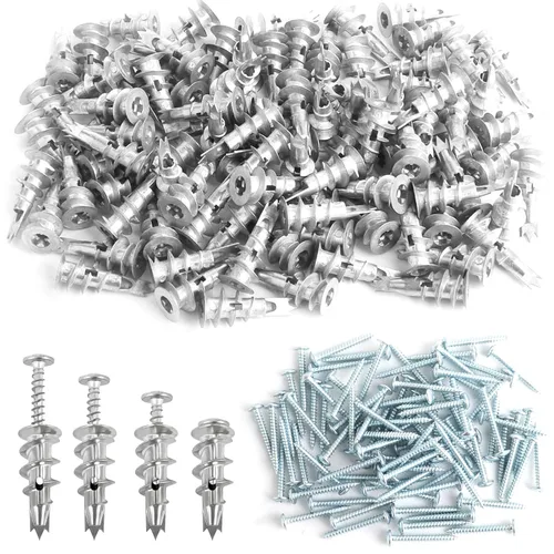 Vista 6 de Juego de 120 anclajes autoperforantes de zinc para paneles de yeso con tornillos, 60 anclajes de pared de metal resistente y tornillos de 60 # 8 x 1