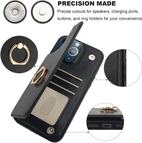 Vista 8 de ONETOP Funda tipo cartera para iPhone 13 Pro Max con soporte para tarjetas, anillo de rotación de 360°, función atril, bloqueo RFID, piel sintética