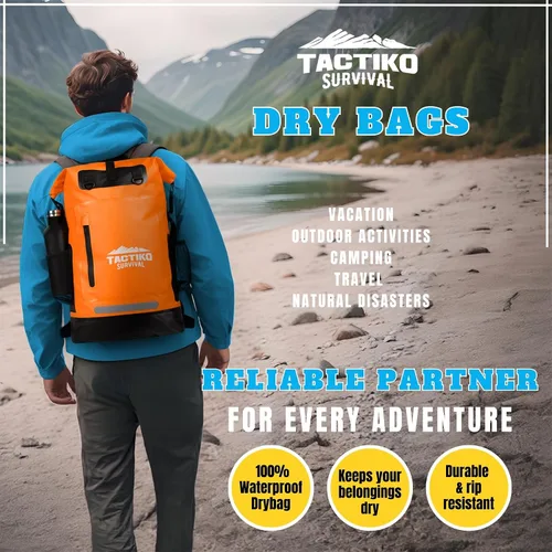 Vista 5 de TACTIKO Mochila resistente 100% impermeable, bolsas secas enrollables para kayak, senderismo, campamento, supervivencia