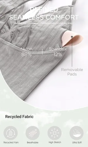 Vista 5 de ODODOS Sujetador deportivo sin costuras con almohadillas extraíbles para mujer, cuello en V, acanalado, Brami de línea larga, top corto