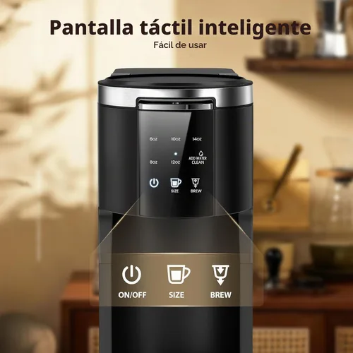 Vista 4 de Electactic Cafetera de una sola porción, cafetera 2 en 1 para K-Cup y café molido, tamaños de preparación de 6 a 14 onzas, cafeteras en cápsulas