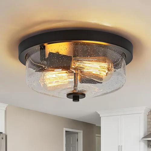 Vista 11 de Foucasal Luces de techo doradas para interiores y exteriores, luces móviles y de baño con paneles de vidrio sembrado
