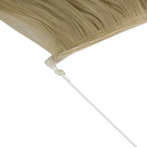 Vista 3 de Extensión de cabello rubio ceniza, rizado, largo, sintético, postizo de cabello rubio, 18 pulgadas, 4.2 oz, con diadema de alambre invisible