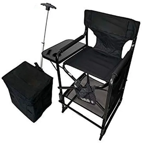 Vista 8 de Silla de directores alta profesional portátil con bandeja lateral, nombre personalizado/logotipo impreso, altura del asiento de 29 pulgadas