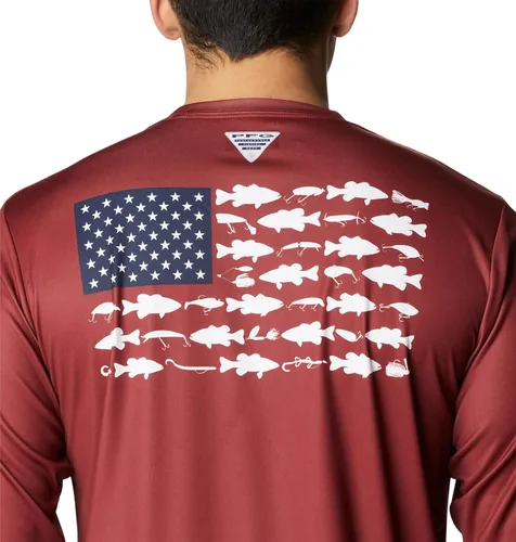 Vista 5 de Columbia Terminal Tackle PFG - Señuelos para hombre grandes y altos con bandera de pez, color jaspe rojobajo blanco, talla 2X B&T