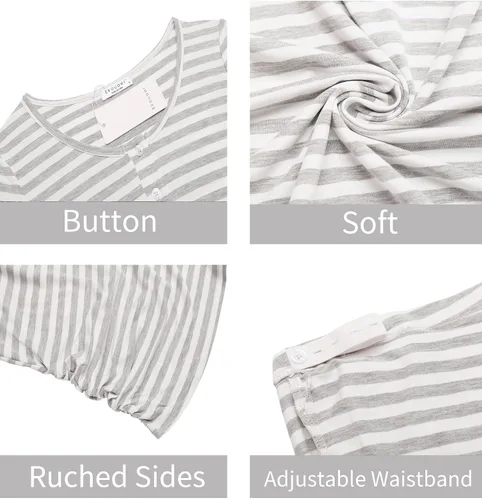 Vista 5 de Ekouaer Ropa interior térmica con botones para mujer, pijama de maternidad con forro polar de microfibra, conjunto de pijamas de invierno largo