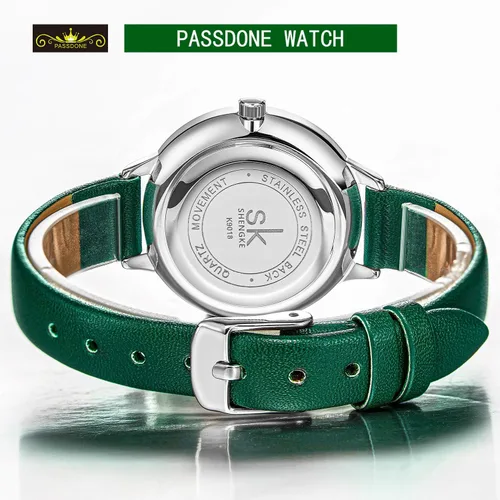 Vista 4 de SK - Reloj de pulsera para mujer, correa de piel, de cuarzo, reloj de lujo japonés de cuarzo.