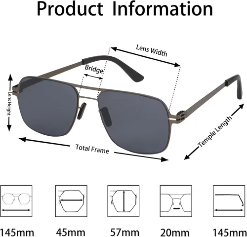 Vista 5 de Memory Metal Polarized UV400 Protective Silicone Nose Aviator Square Sunglasses for Men Women