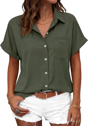 Vista 20 de Beautife Camisas con botones para mujer, blusas de manga corta Albaricoque