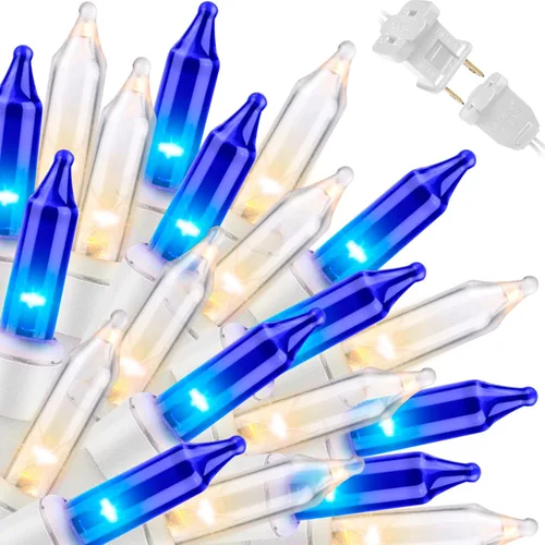 Vista 46 de LAMPHOME Guirnalda de luces LED de estrella roja, blanca y azul, 20 luces LED de hadas con cable transparente, 3 AA impermeables, 8 modos, luces