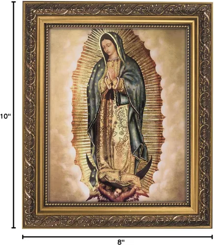 Vista 3 de Gerffert - Decoración de pared cristiana con marco dorado, 11 x 13 pulgadas, Nuestra Señora de Guadalupe