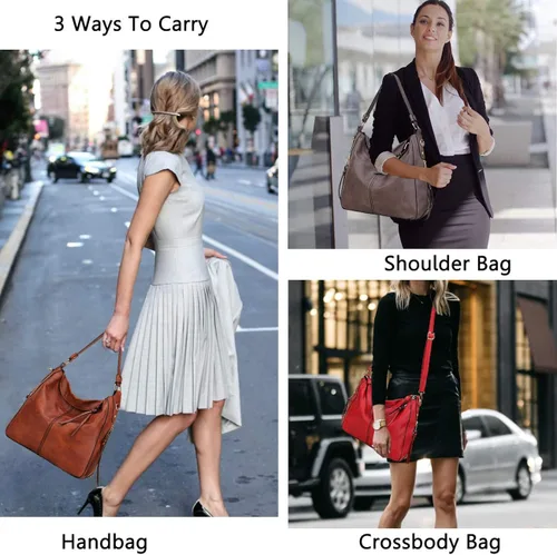 Vista 2 de VONXURY - Bolso de mano de piel sintética para mujer bolso de hombro grande con bolsillos laterales para trabajo y viajes
