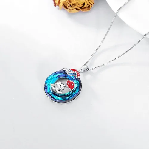 Vista 3 de YOSOPRETTY Collar de seta de plata de ley 925 con colgante de árbol de la vida de rana, caracol, fase lunar, collar con colgante de hongo, joyería