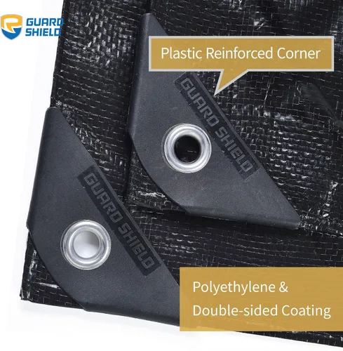 Vista 2 de GUARD SHIELD - Lona negra de 6 x 6 pies, lona impermeable, lona ligera para acampar al aire libre, lona polivalente de polietileno de 6 mil