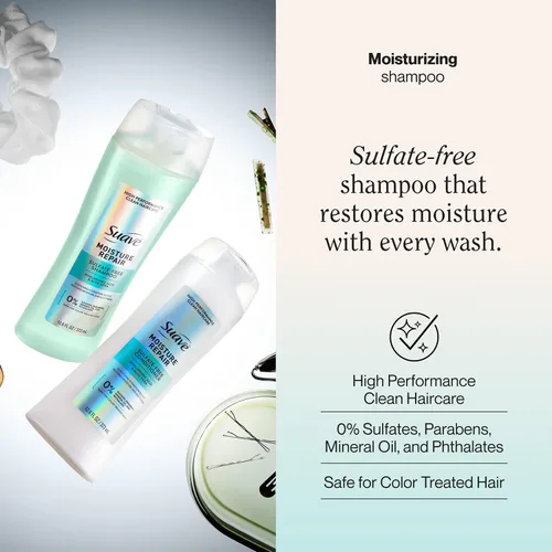 Vista 2 de Suave Champú reparador de humedad, sin sulfatos, para restaurar la humedad con cada lavado, seguro para el cabello tratado con color, 12.6 onzas