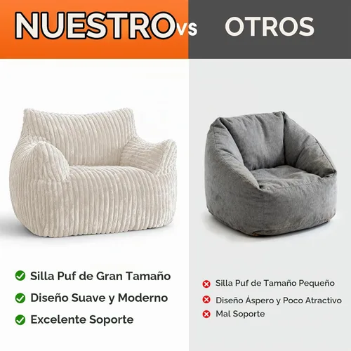 Vista 3 de Puf gigante de felpa de gran tamaño con reposabrazos Beige