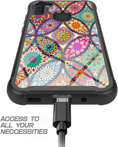 Vista 4 de Rosebono - Funda compatible con Samsung Galaxy A21, delgada híbrida de doble capa a prueba de golpes, cubierta dura a prueba de golpes, linda funda