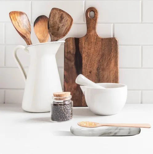 Vista 4 de Soporte para cucharas de mármol, resistente al calor, soporte para cuchara para estufa, soporte para utensilios de cocina para cuchara, cucharón