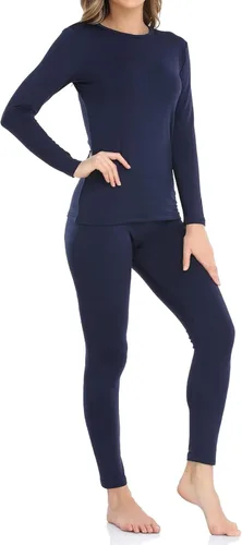 Vista 4 de 9M Ropa interior térmica de forro polar ultra suave para mujer, conjunto de parte superior e inferior de capa base Negro