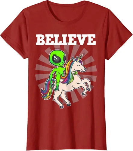 Vista 77 de Believe Space Alien Riding Unicorn - Camiseta de regalo divertida, Negro, S