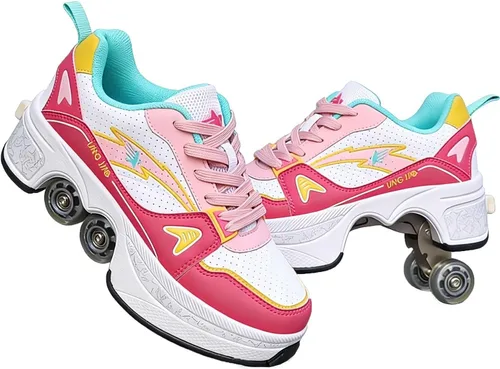 Vista 20 de 2-in-1 Roller Skates & Sneakers with Retractable Wheels - Convertible Lightweight Outdoor Fitness Shoes for Women, Men & Children - Unisex Kick