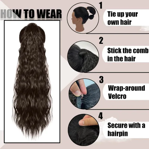 Vista 7 de rosmile Extensión de cola de caballo con ondas de maíz, alrededor de 26 pulgadas de largo, rizada, ondulada, extensión de cola de caballo sintética