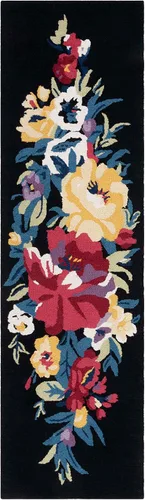 Vista 2 de SAFAVIEH Chelsea Collection - Alfombra de pasillo, 2 pies 3 pulgadas x 8 pies, negro y rosa, hecho a mano, lana floral francesa, ideal para zonas