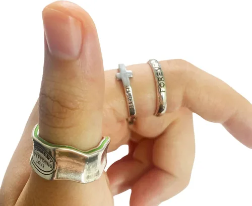 Vista 24 de Anillos de banda ancha de plata de ley 925 vintage hechos a mano para mujeres/hombres, anillo ajustable para el pulgar