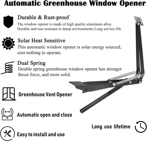 Vista 3 de Abridor de ventilación automático para invernadero, abridor de ventanas de techo sensible a la temperatura, kit de ventilación de techo