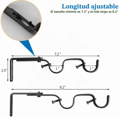 Vista 4 de Soportes de barra de cortina resistentes, soportes ajustables para doble barra, 1 pulgada (2 piezas, negro)