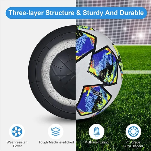 Vista 3 de Fxznacbh Balón de fútbol tamaño 5 para interiores y exteriores, piel sintética impermeable, pelota de partido oficial, con bomba y agujas