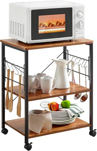 Vista 9 de Mr IRONSTONE Carrito de microondas de 23.7 pulgadas para espacio pequeño, soporte de microondas de 3 niveles, carrito de café, carrito de cocina
