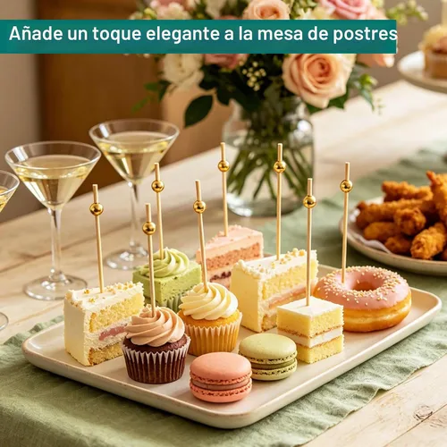 Vista 8 de Púas de cóctel, palillos de dientes para aperitivos, 100 piezas de 4.7 pulgadas palillos de cóctel de perlas doradas para decoraciones de fiestas