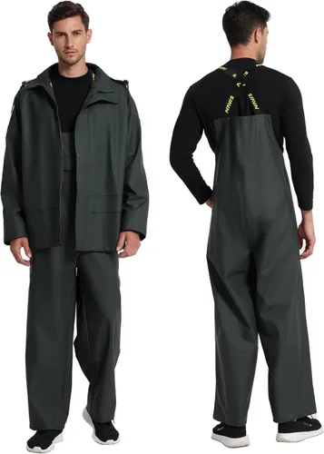 Vista 6 de Men's Workwear PRO Rain Suit - Waterproof Jacket and Bib Pants 3-piece Set for Ultimate Safety and Comfort