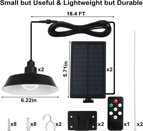 Vista 6 de Luces colgantes LED solares con control remoto (paquete de 2), panel solar ajustable y cable de 16.4 pies, impermeable IP65 para uso en exteriores e