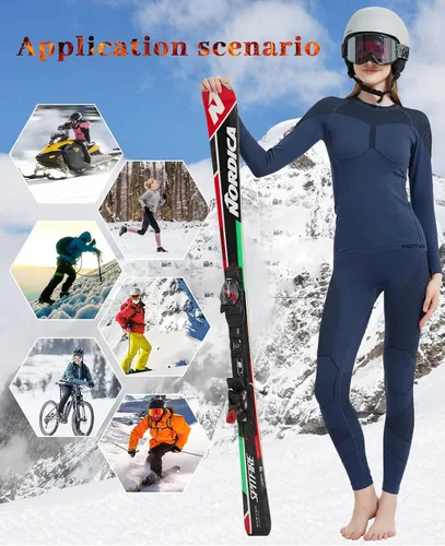 Vista 2 de MEETWEE Ropa interior térmica para mujer, Long Johns Ski para clima frío, capa base, cálida parte superior e inferior de invierno para correr, Azul