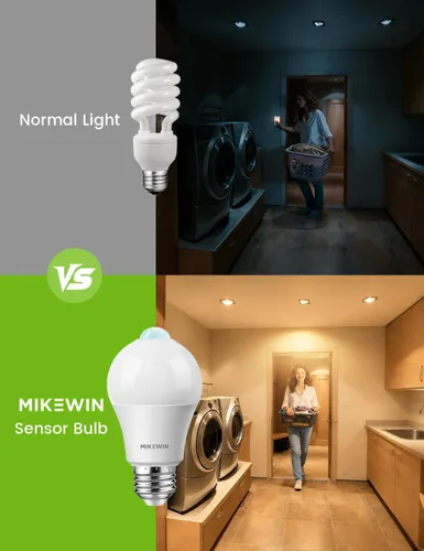 Vista 5 de Motion Sensor Light Bulbs Outdoor 2 Packs 13W(100W Equivalent) Security LED Bulb, Indoor E26, A19, 2700K Warm White Dusk to Dawn Bulb for Garage