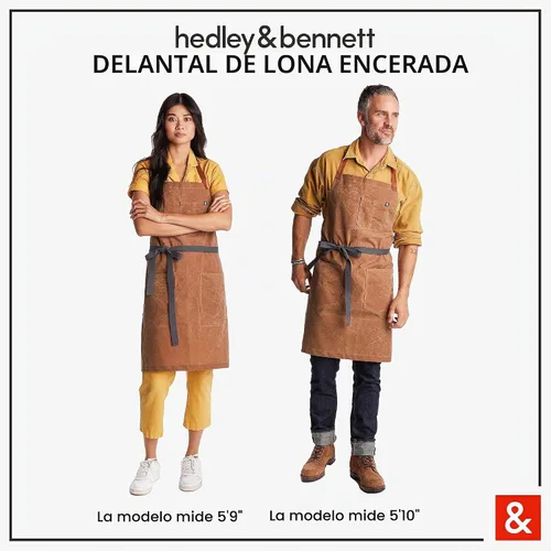 Vista 5 de hedley & bennett Delantal Waxman - 100% Algodón, Resistente al Agua, Delantal de Lona Encerada Resistente con Bolsillos y Correa Ajustable para Asar