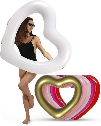 Vista 16 de LOTELI - Flotadores de piscina con forma de corazón originales para adultos, más gruesos y fuertes, flotadores inflables grandes para fiestas