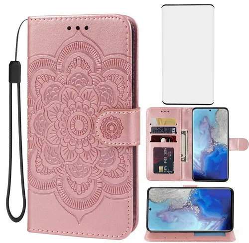Vista 10 de Funda para Galaxy S20, para Samsung SM-G981U Wallet con protector de pantalla de vidrio templado, funda de cuero con diseño de mandala para Samsung
