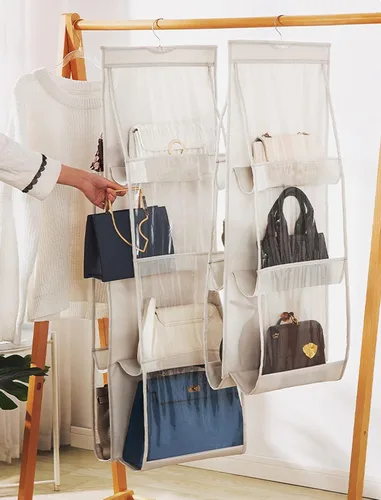 Vista 3 de AARAINBOW Paquete de 2 Organizadores Colgantes de Bolsos y Carteras para Closet, 8 Bolsillos Organizadores de Almacenamiento de Carteras que Ahorran